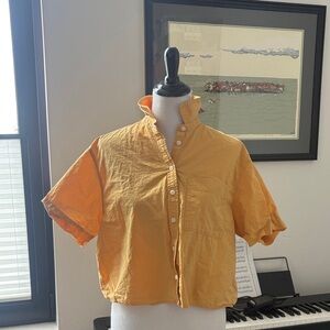 Cropped Short-Sleeve Button-Up in Mustard Yellow-madewell brand